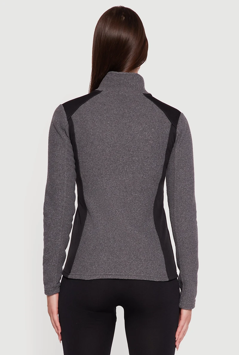 Womens Fleece Zip Front Mock Neck Long Sleeve Jacket,
