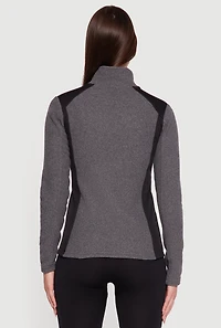 Womens Fleece Zip Front Mock Neck Long Sleeve Jacket,
