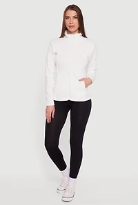 Womens Fleece Zip Front Mock Neck Long Sleeve Jacket, White, Size L