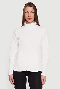 Womens Fleece Zip Front Mock Neck Long Sleeve Jacket, White, Size L
