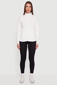 Womens Fleece Zip Front Mock Neck Long Sleeve Jacket, White, Size L