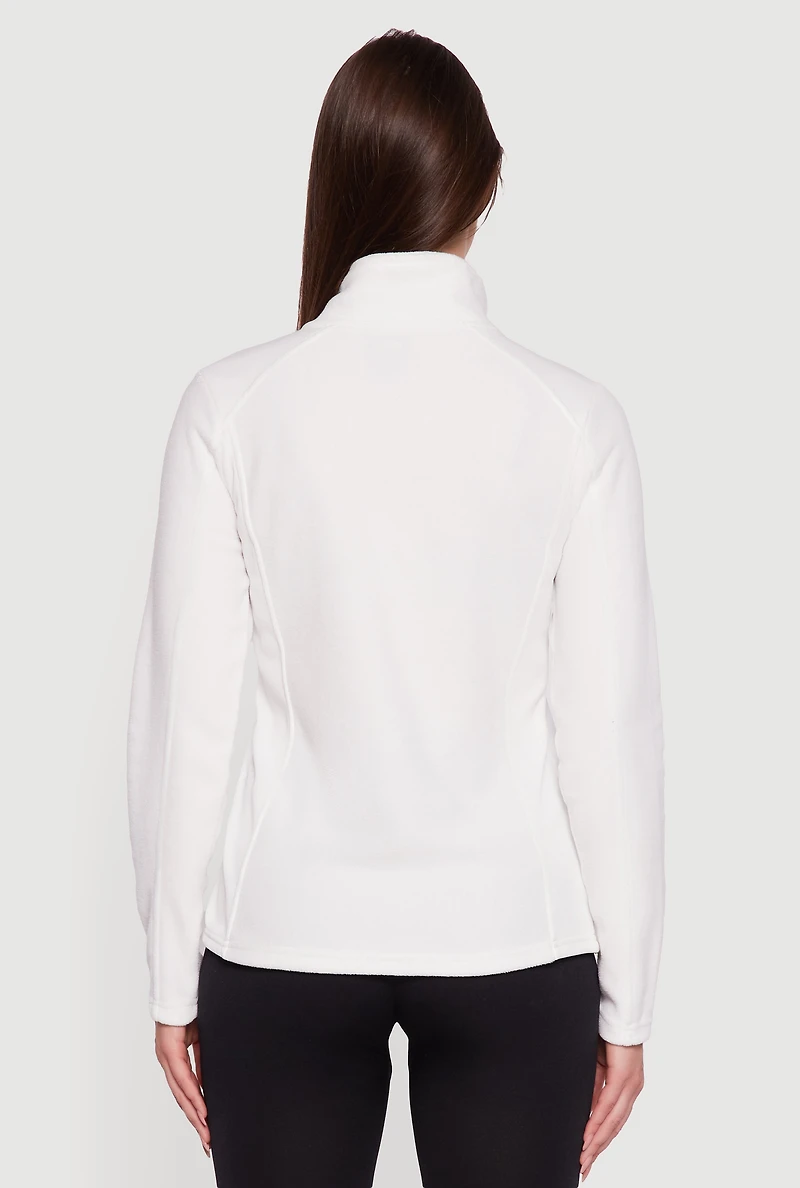 Womens Fleece Zip Front Mock Neck Long Sleeve Jacket, White, Size L