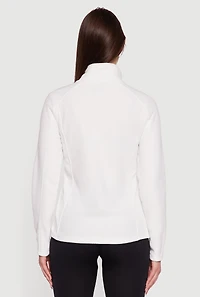 Womens Fleece Zip Front Mock Neck Long Sleeve Jacket, White, Size L