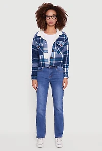 Womens Cozy Sherpa Lined Plaid Shacket,