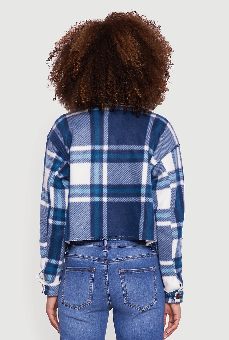 Womens Cozy Sherpa Lined Plaid Shacket,