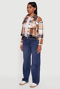 Womens Collared Sherpa Lined Plaid Shacket, XL