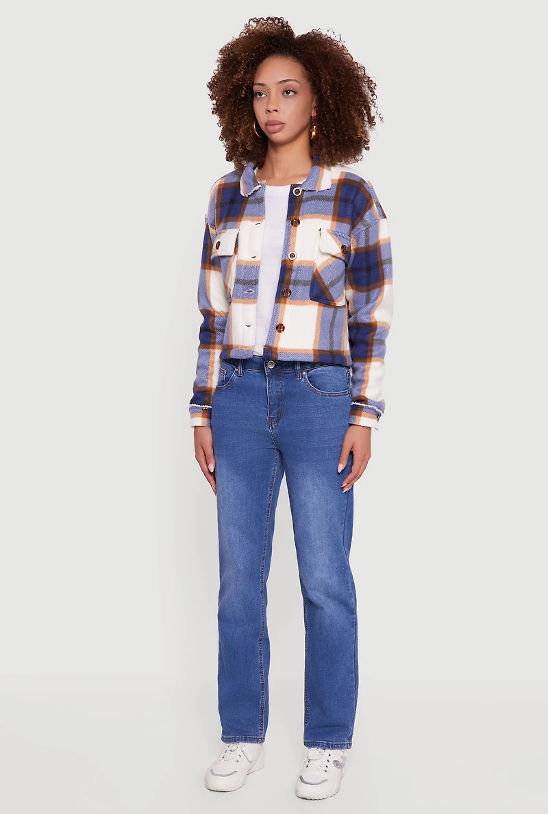 Womens Collared Sherpa Lined Plaid Shacket,