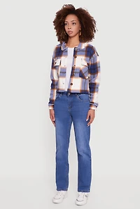 Womens Collared Sherpa Lined Plaid Shacket,