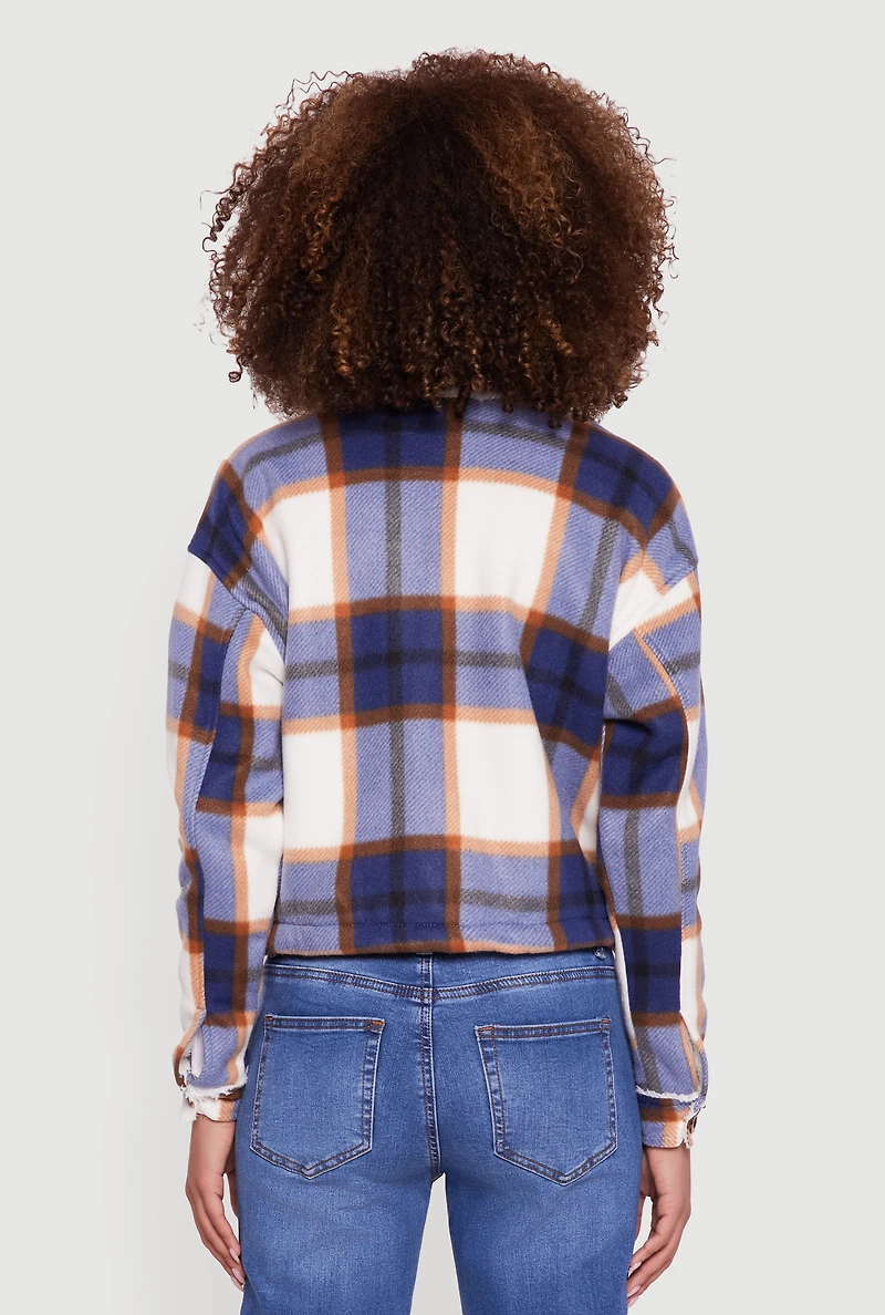Womens Collared Sherpa Lined Plaid Shacket,