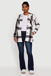 Plaid Sherpa Lined Fleece Long Sleeve Button Front Jacket