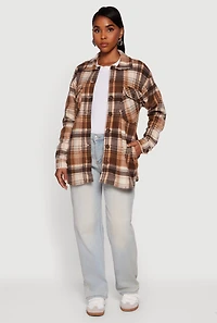 Plaid Sherpa Lined Fleece Long Sleeve Button Front Jacket