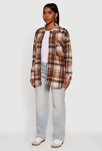 Plaid Sherpa Lined Fleece Long Sleeve Button Front Jacket