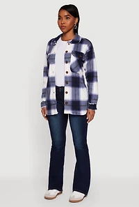 Womens Plaid Sherpa Lined Fleece Long Sleeve Button Front Jacket, XL