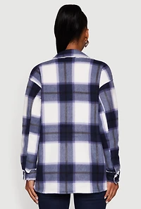 Womens Plaid Sherpa Lined Fleece Long Sleeve Button Front Jacket, Blue,