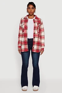 Plaid Sherpa Lined Fleece Long Sleeve Button Front Jacket