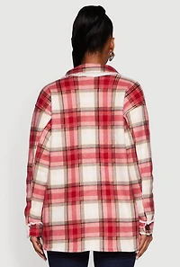 Plaid Sherpa Lined Fleece Long Sleeve Button Front Jacket
