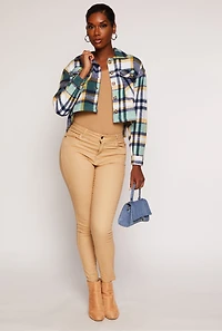 Brush Knit Plaid Cropped Shacket