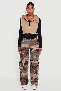 Womens Side Buckle Hooded Zip Front Quilted Vest,