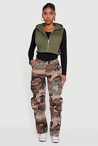 Side Buckle Hooded Zip Front Quilted Vest