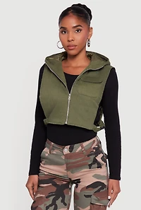 Womens Side Buckle Hooded Zip Front Quilted Vest, ,