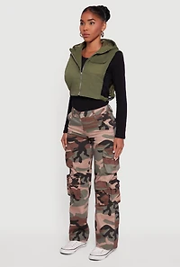 Side Buckle Hooded Zip Front Quilted Vest