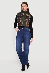 Zip Front Mock Neck Cropped Camouflage Vest