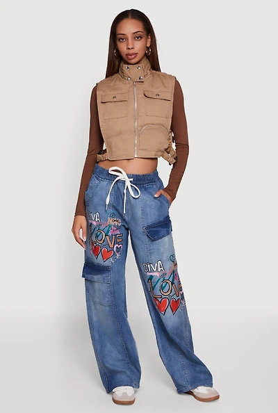 Womens Side Buckle Detail Cropped Mock Neck Vest,