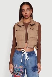 Side Buckle Detail Cropped Mock Neck Vest