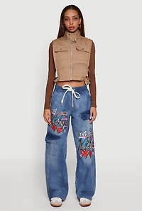 Side Buckle Detail Cropped Mock Neck Vest