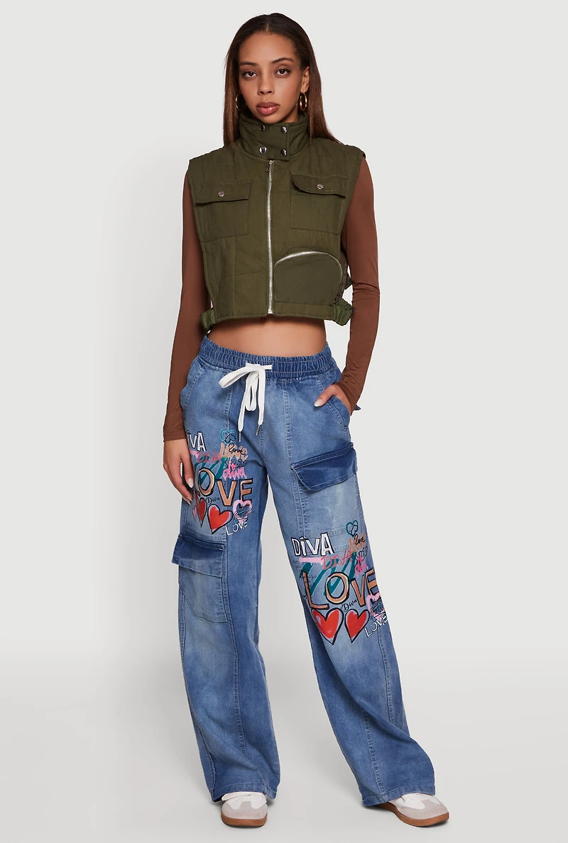 Side Buckle Detail Cropped Mock Neck Vest