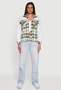 Plaid Color Block Sherpa Button Front Shacket