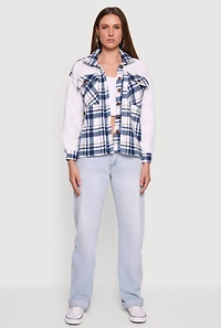 Plaid Color Block Sherpa Button Front Shacket