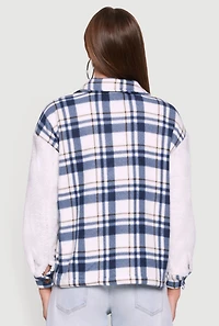 Plaid Color Block Sherpa Button Front Shacket