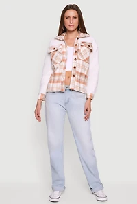 Plaid Color Block Sherpa Button Front Shacket