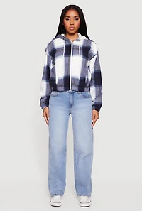 Womens Plaid Sherpa Lined Hooded Jacket,