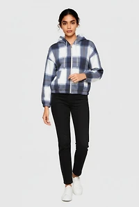 Plaid Sherpa Lined Hooded Jacket