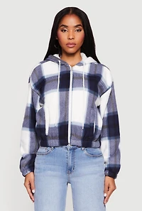 Womens Plaid Sherpa Lined Hooded Jacket,