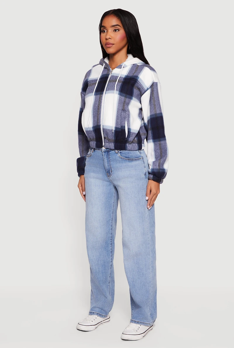 Womens Plaid Sherpa Lined Hooded Jacket,