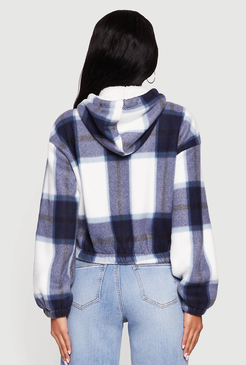 Womens Plaid Sherpa Lined Hooded Jacket,