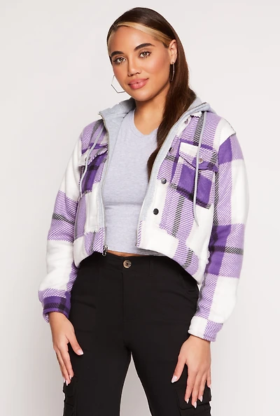 Plaid Sherpa Lined Hooded Jacket