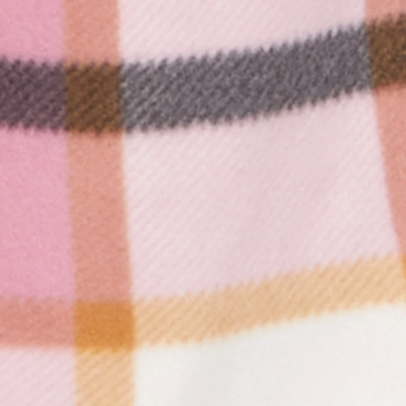 Plaid Patterned Hooded Open Front Sherpa Jacket