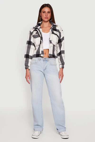 Plaid Sherpa Lined Button Front Shacket