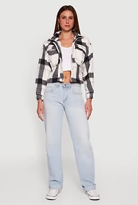 Plaid Sherpa Lined Button Front Shacket