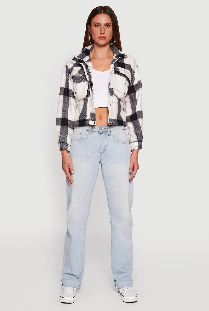 Plaid Sherpa Lined Button Front Shacket