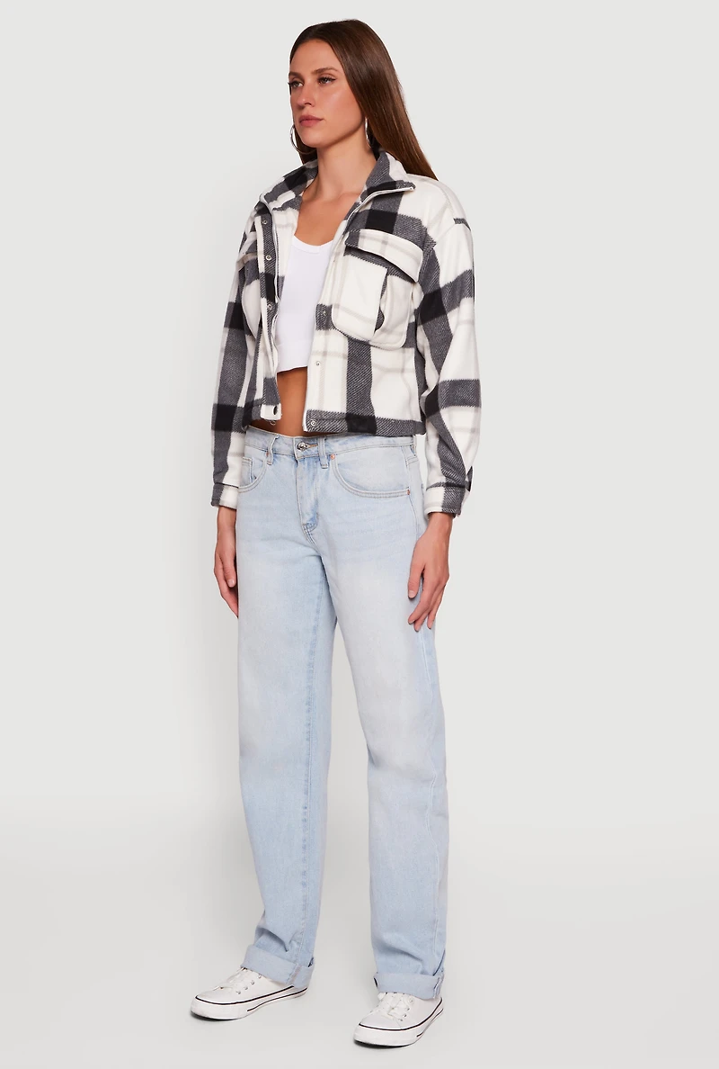 Plaid Sherpa Lined Button Front Shacket