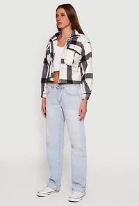 Plaid Sherpa Lined Button Front Shacket