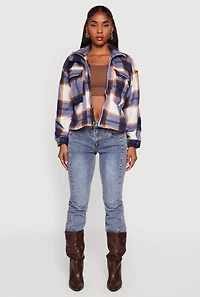 Womens Plaid Sherpa Lined Button Front Shacket, M