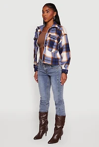 Womens Plaid Sherpa Lined Button Front Shacket, M