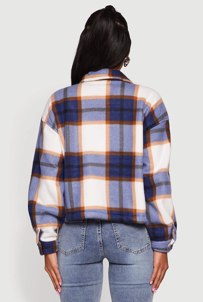 Womens Plaid Sherpa Lined Button Front Shacket, M