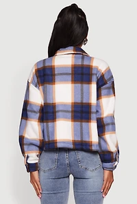 Womens Plaid Sherpa Lined Button Front Shacket, M